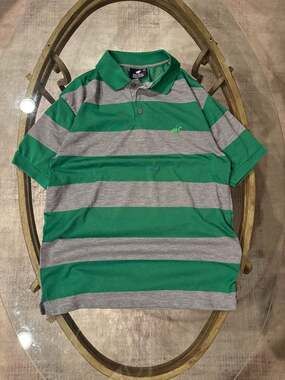 Pacific Polo Club Men's Striped Polo Shirt Green Gray Size M